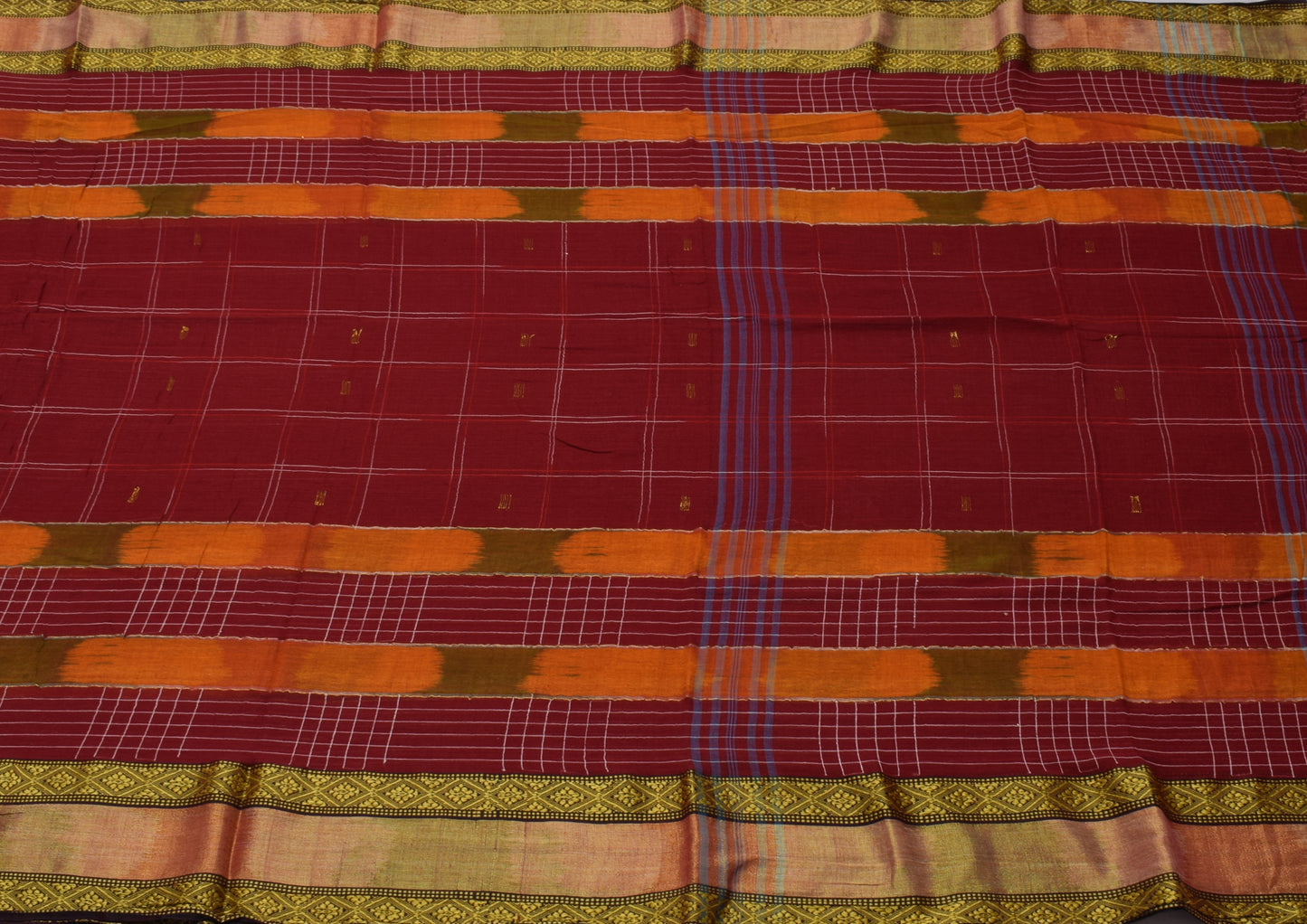 Sushila Vintage Indian Maroon Saree 100% Pure Cotton Woven Sari Craft Fabric