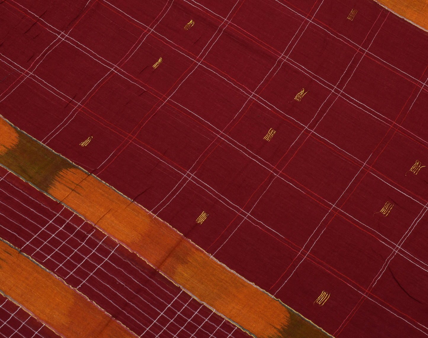 Sushila Vintage Indian Maroon Saree 100% Pure Cotton Woven Sari Craft Fabric