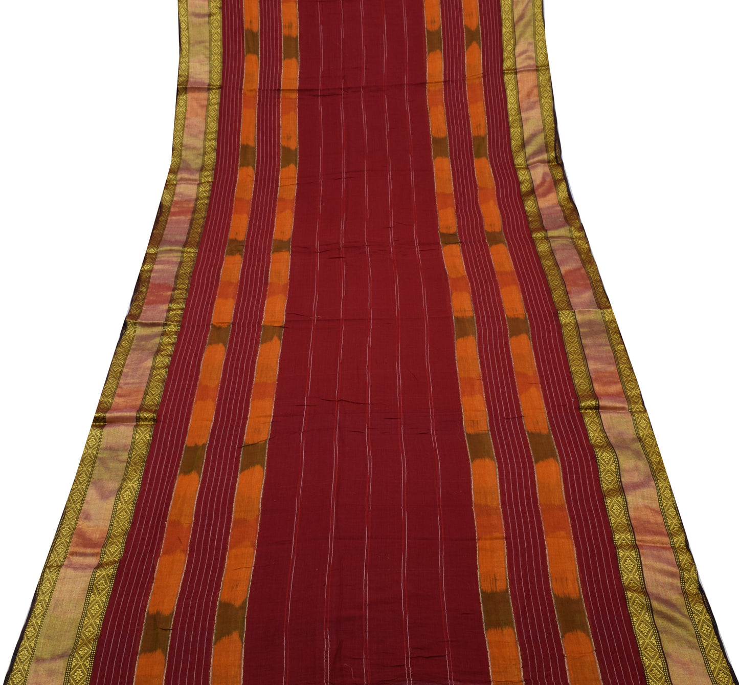 Sushila Vintage Indian Maroon Saree 100% Pure Cotton Woven Sari Craft Fabric