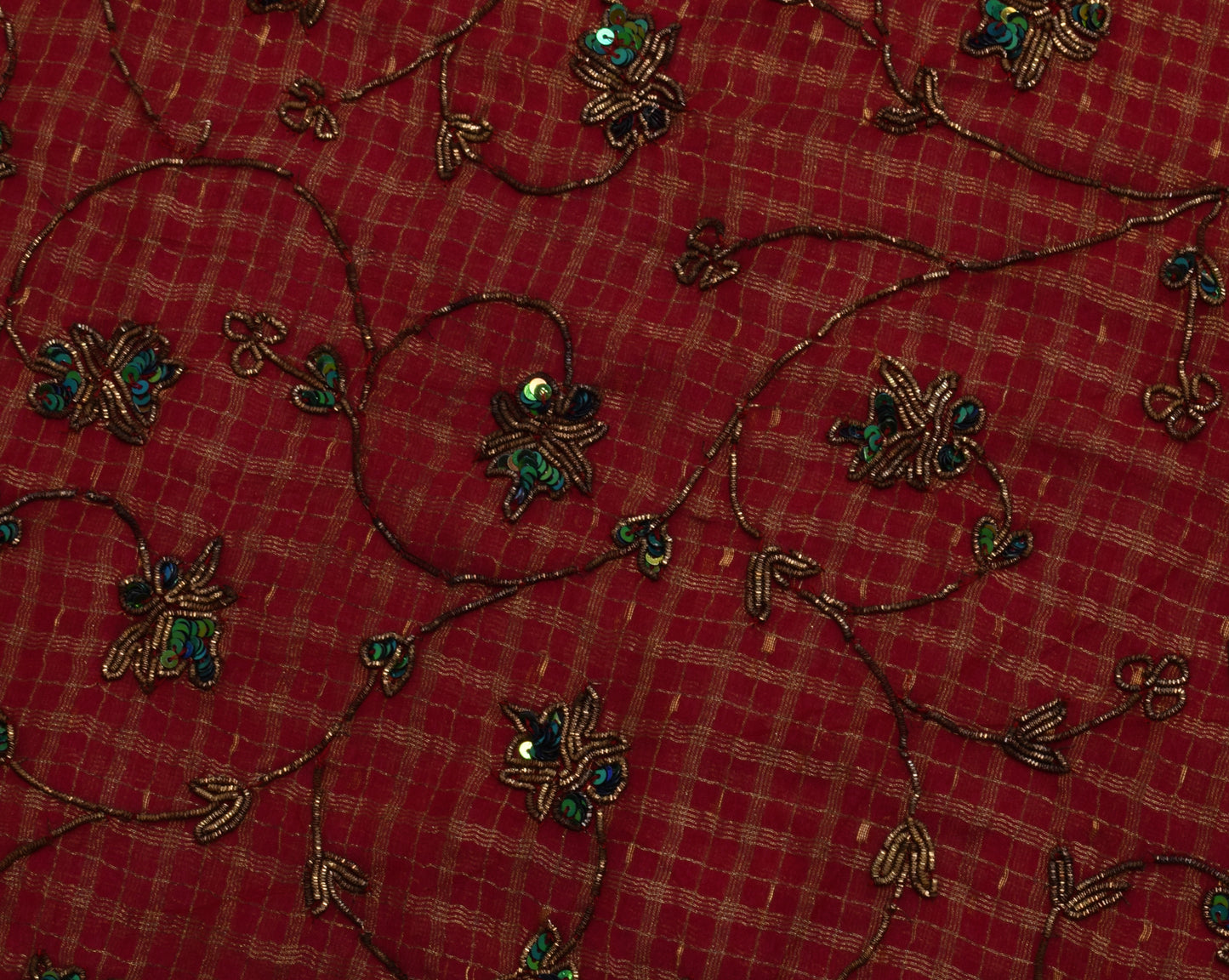 Sushila Vintage Maroon HEAVY Saree Pure Georgette Hand Work Floral Wedding Sari Dress Fabric