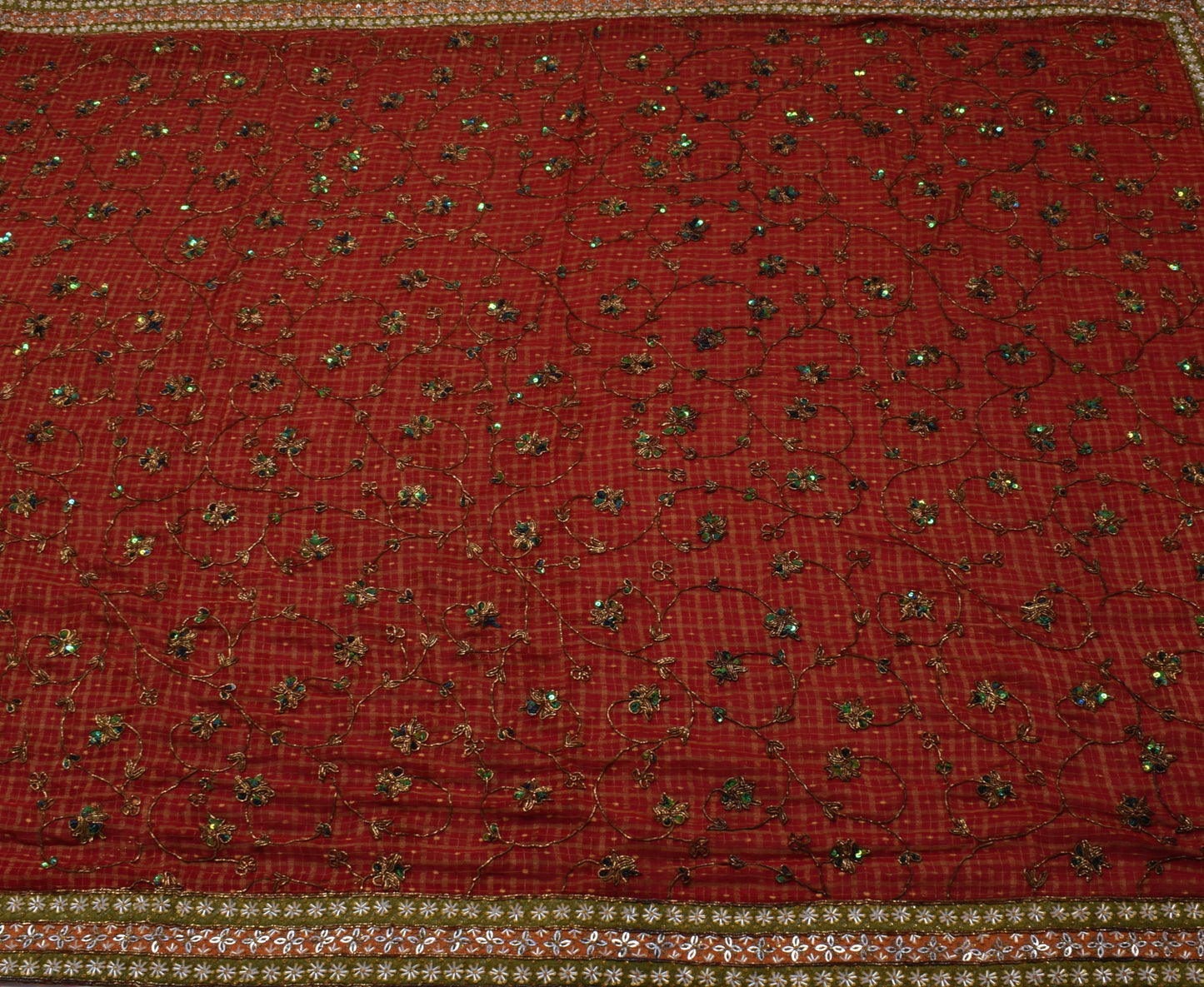 Sushila Vintage Maroon HEAVY Saree Pure Georgette Hand Work Floral Wedding Sari Dress Fabric