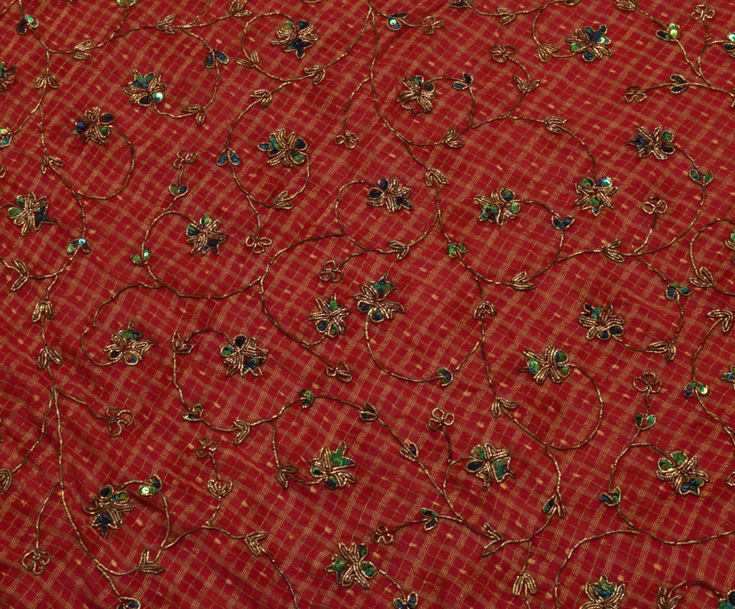 Sushila Vintage Maroon HEAVY Saree Pure Georgette Hand Work Floral Wedding Sari Dress Fabric