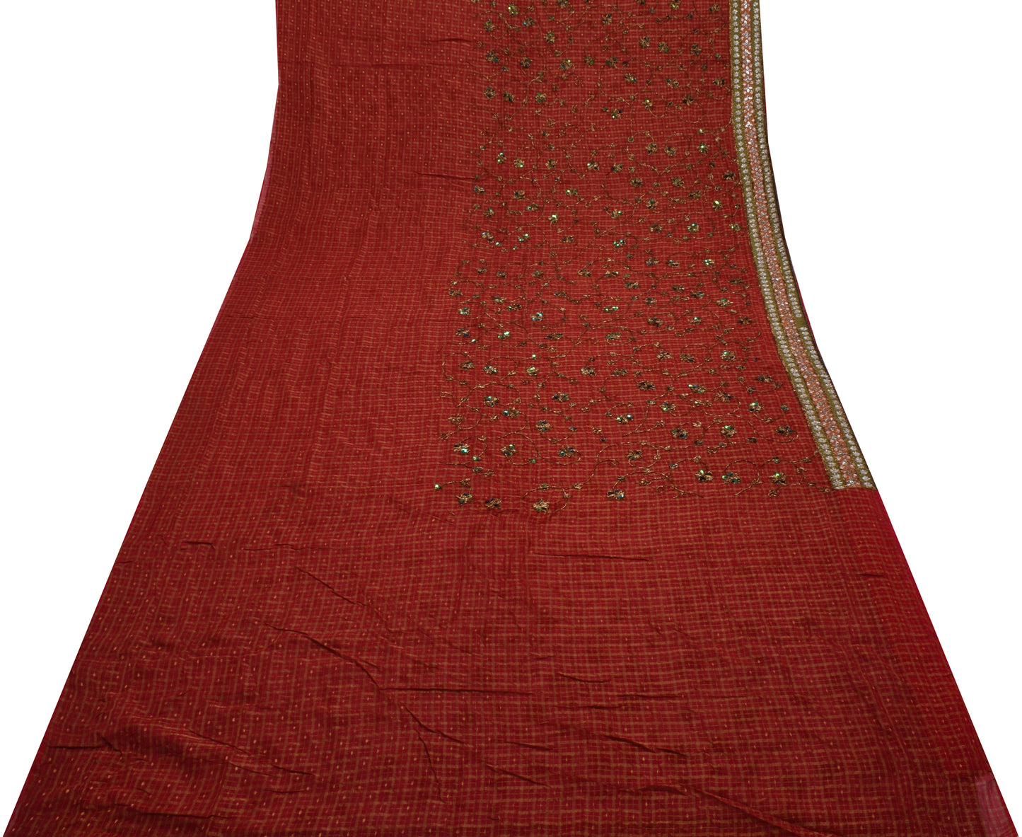 Sushila Vintage Maroon HEAVY Saree Pure Georgette Hand Work Floral Wedding Sari Dress Fabric
