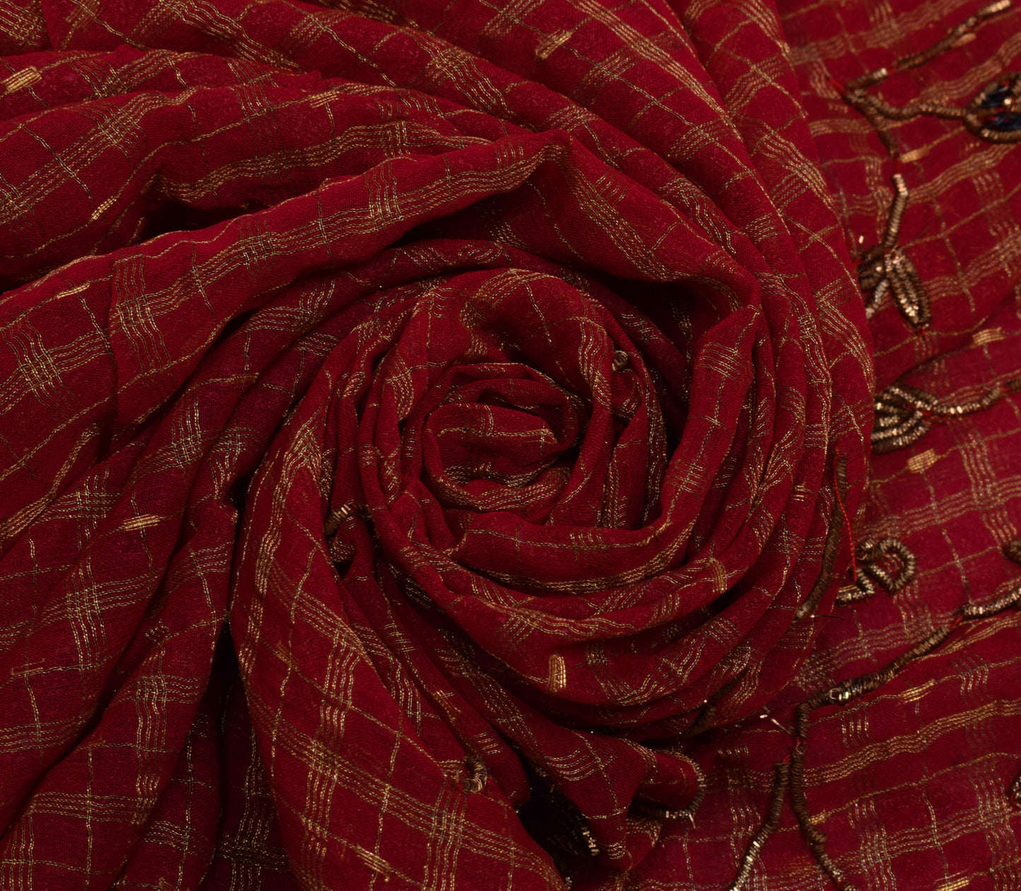 Sushila Vintage Maroon HEAVY Saree Pure Georgette Hand Work Floral Wedding Sari Dress Fabric
