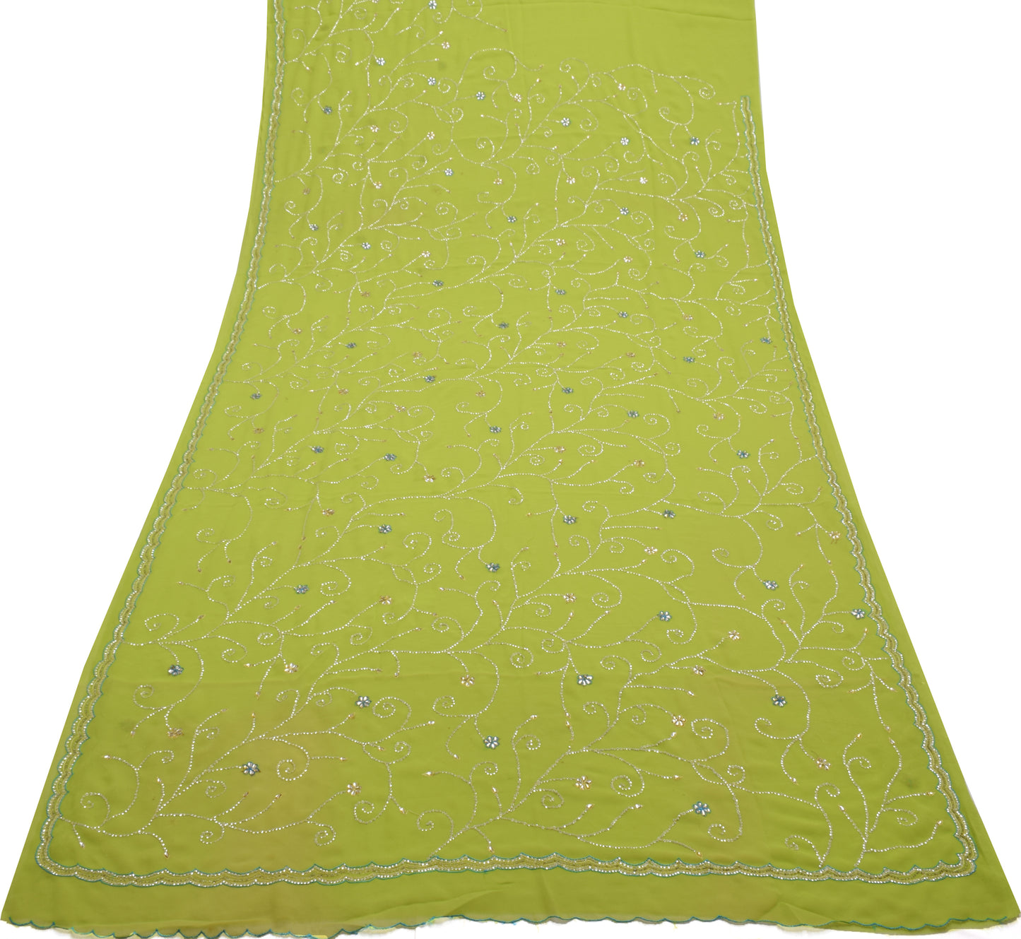 Sushila Vintage Green Saree Art Georgette Embroidered Sari with Blouse Fabric