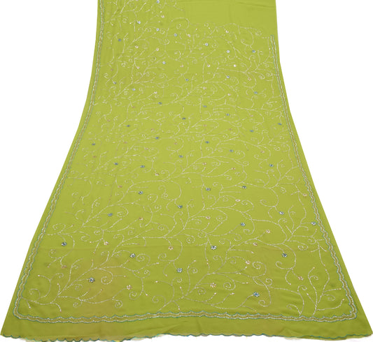 Sushila Vintage Green Saree Art Georgette Embroidered Sari with Blouse Fabric