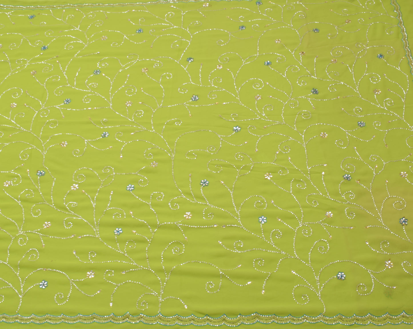 Sushila Vintage Green Saree Art Georgette Embroidered Sari with Blouse Fabric