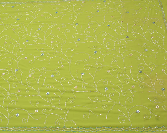 Sushila Vintage Green Saree Art Georgette Embroidered Sari with Blouse Fabric