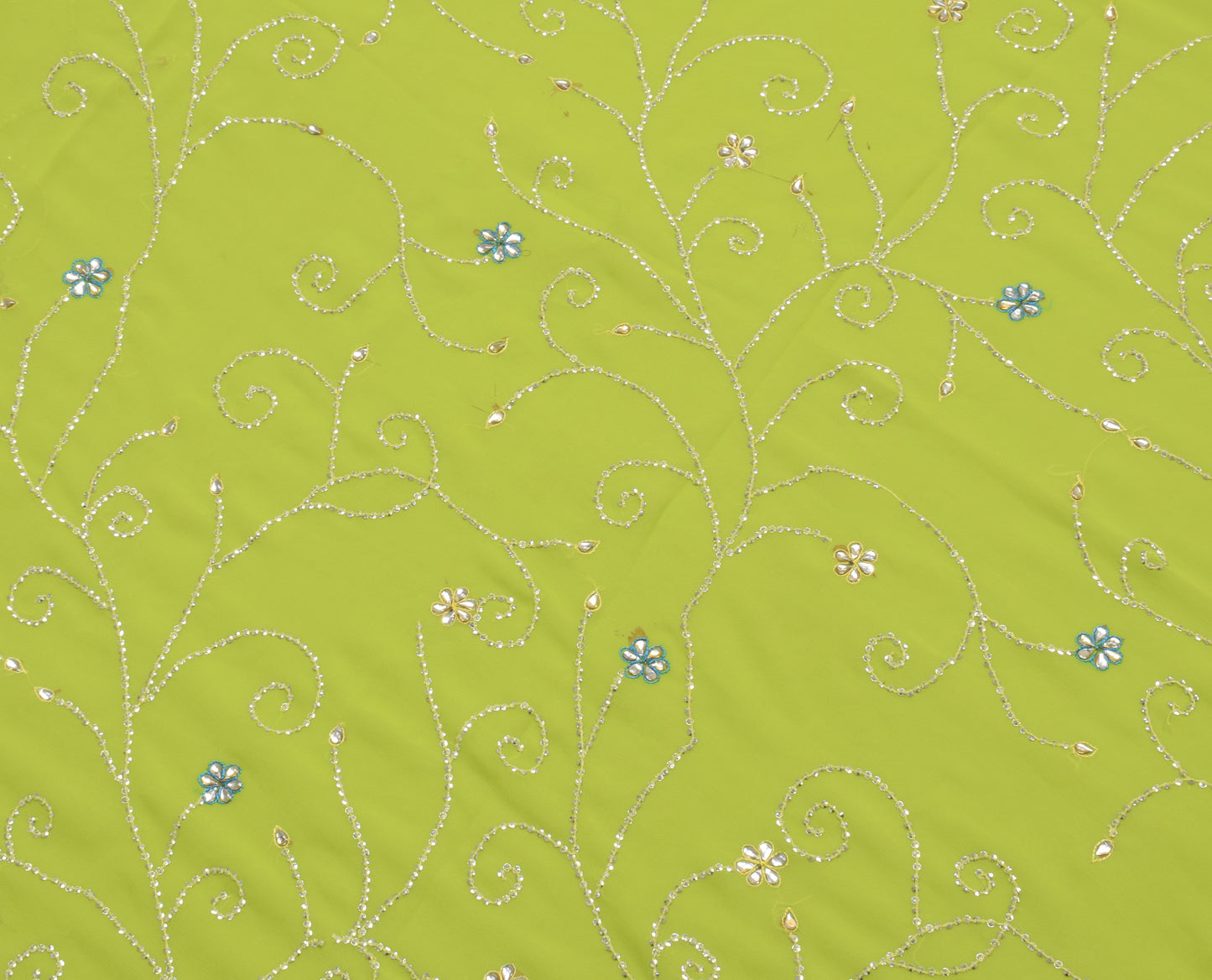 Sushila Vintage Green Saree Art Georgette Embroidered Sari with Blouse Fabric