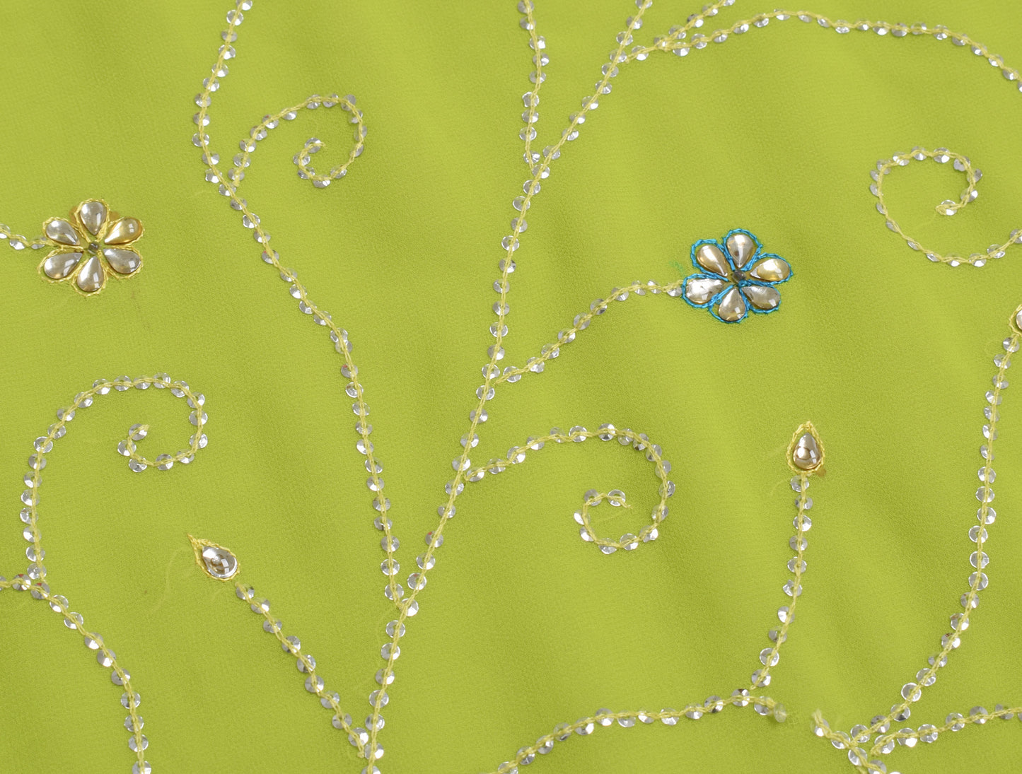 Sushila Vintage Green Saree Art Georgette Embroidered Sari with Blouse Fabric