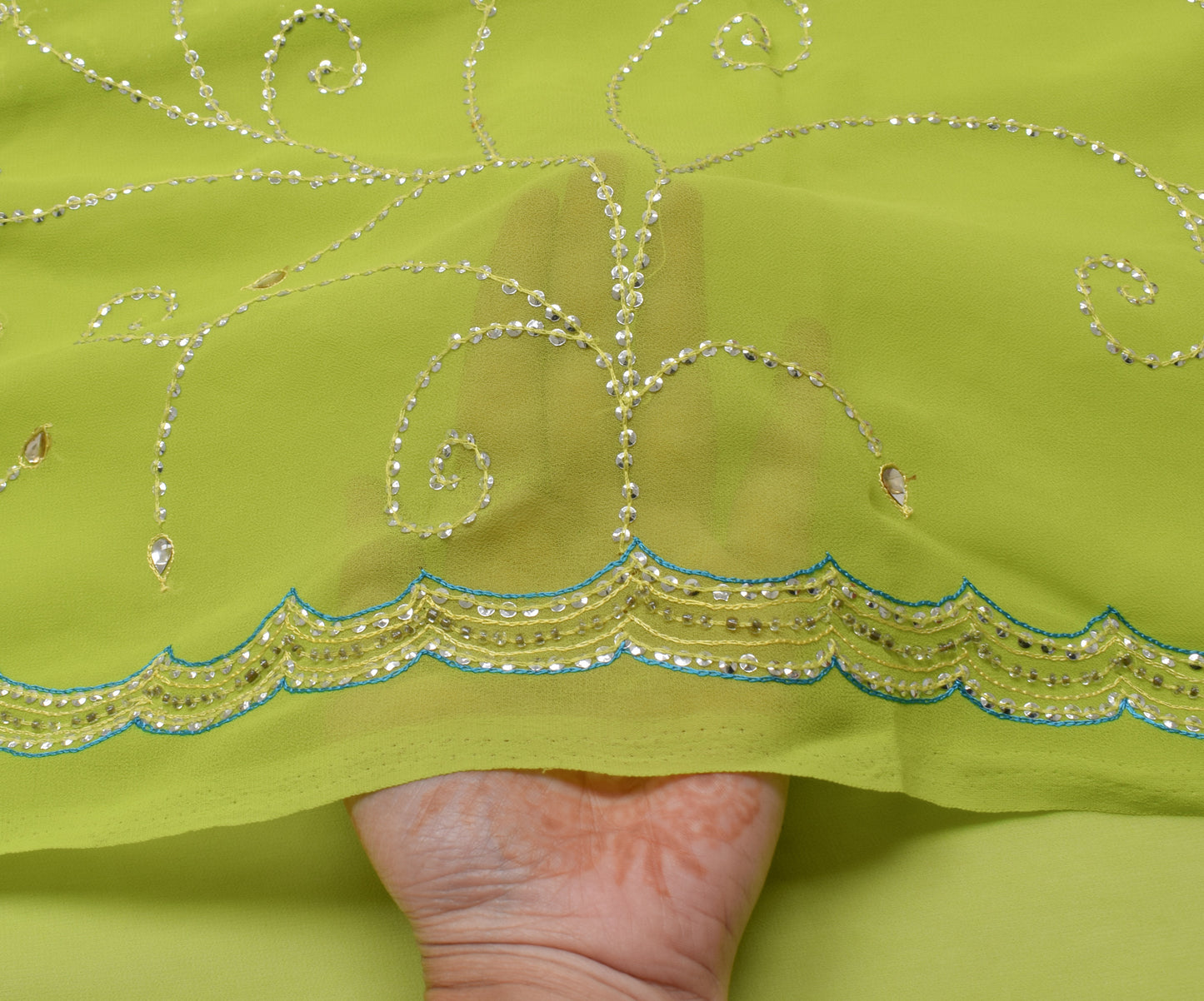 Sushila Vintage Green Saree Art Georgette Embroidered Sari with Blouse Fabric