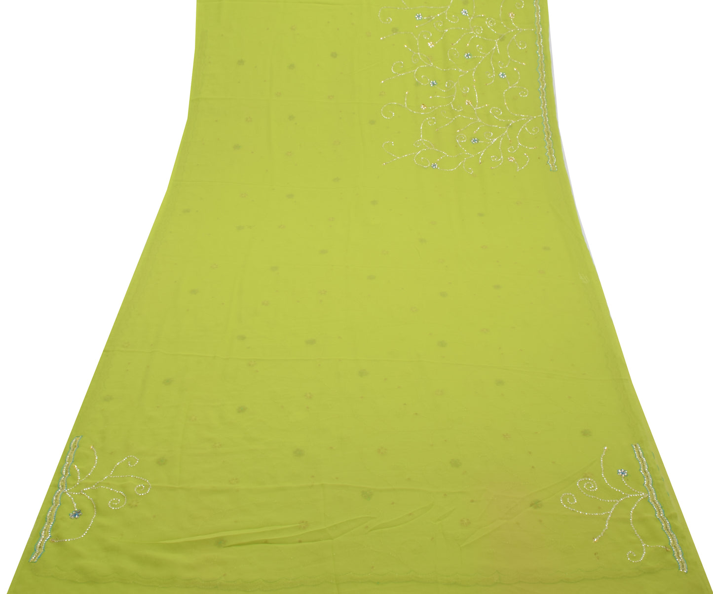Sushila Vintage Green Saree Art Georgette Embroidered Sari with Blouse Fabric