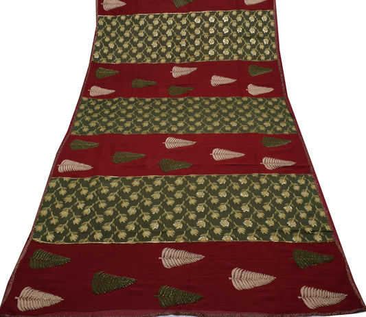 Sushila Vintage Indian Saree Pure Georgette Woven & Embroidered Sari Fabric