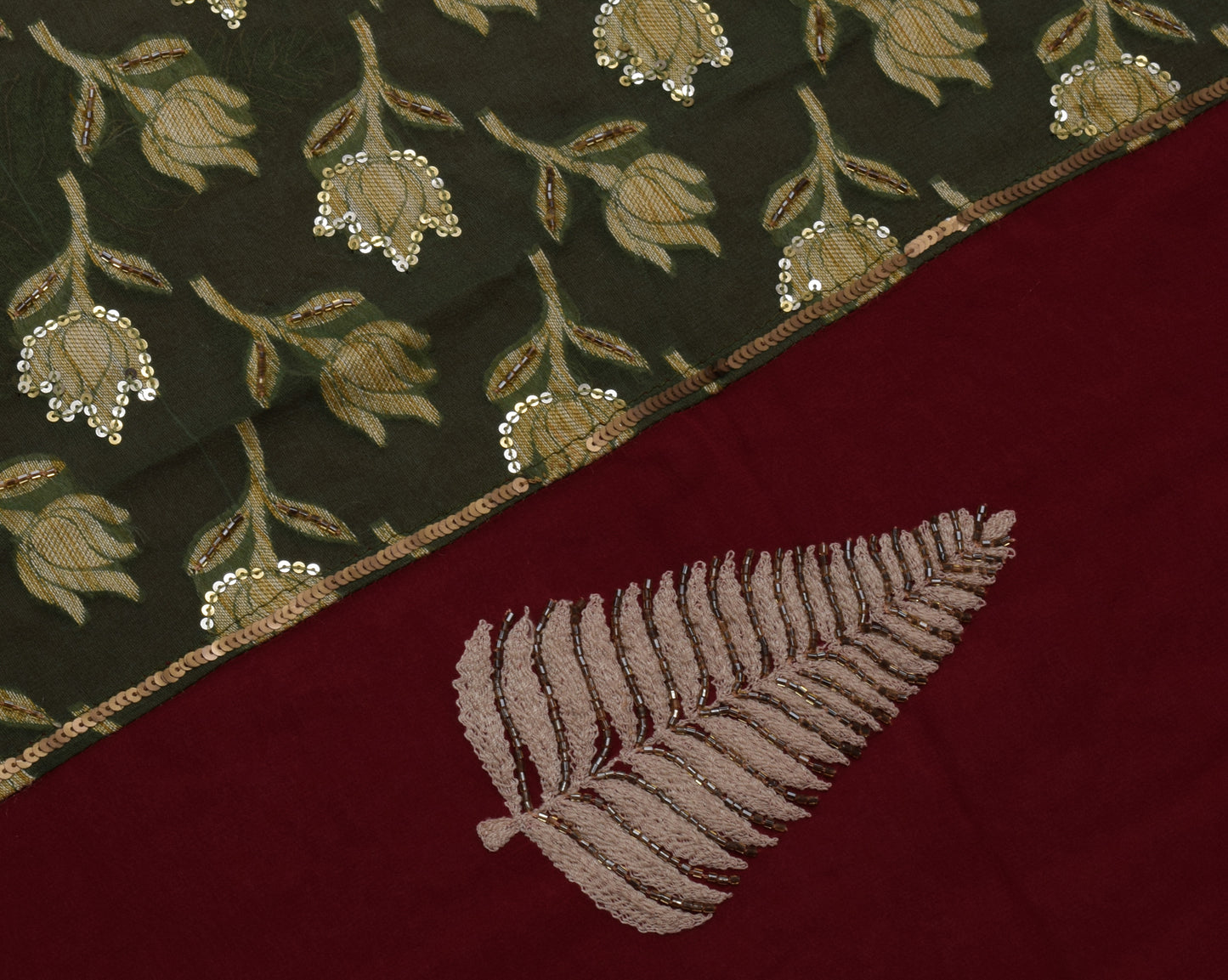 Sushila Vintage Indian Saree Pure Georgette Woven & Embroidered Sari Fabric