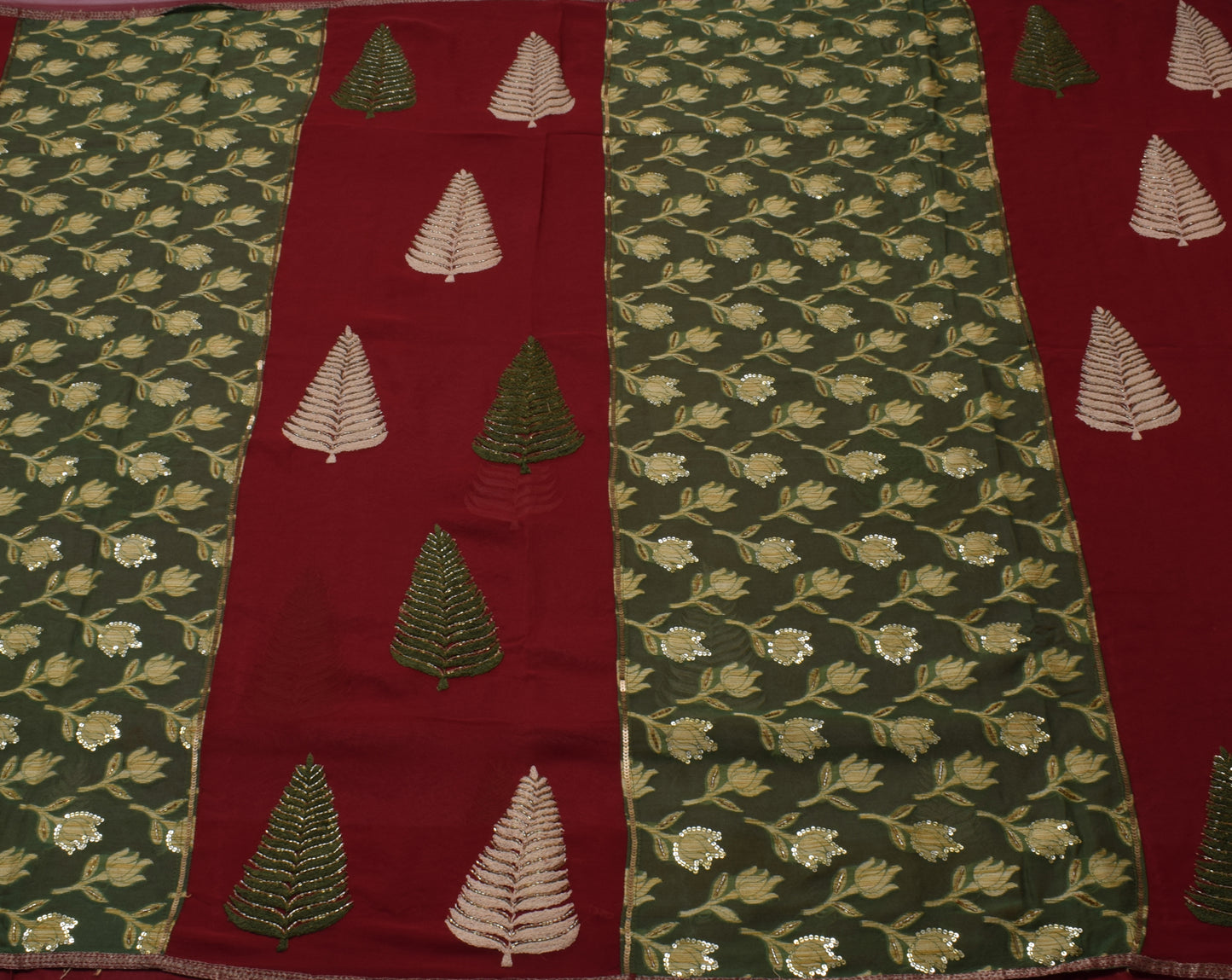 Sushila Vintage Indian Saree Pure Georgette Woven & Embroidered Sari Fabric