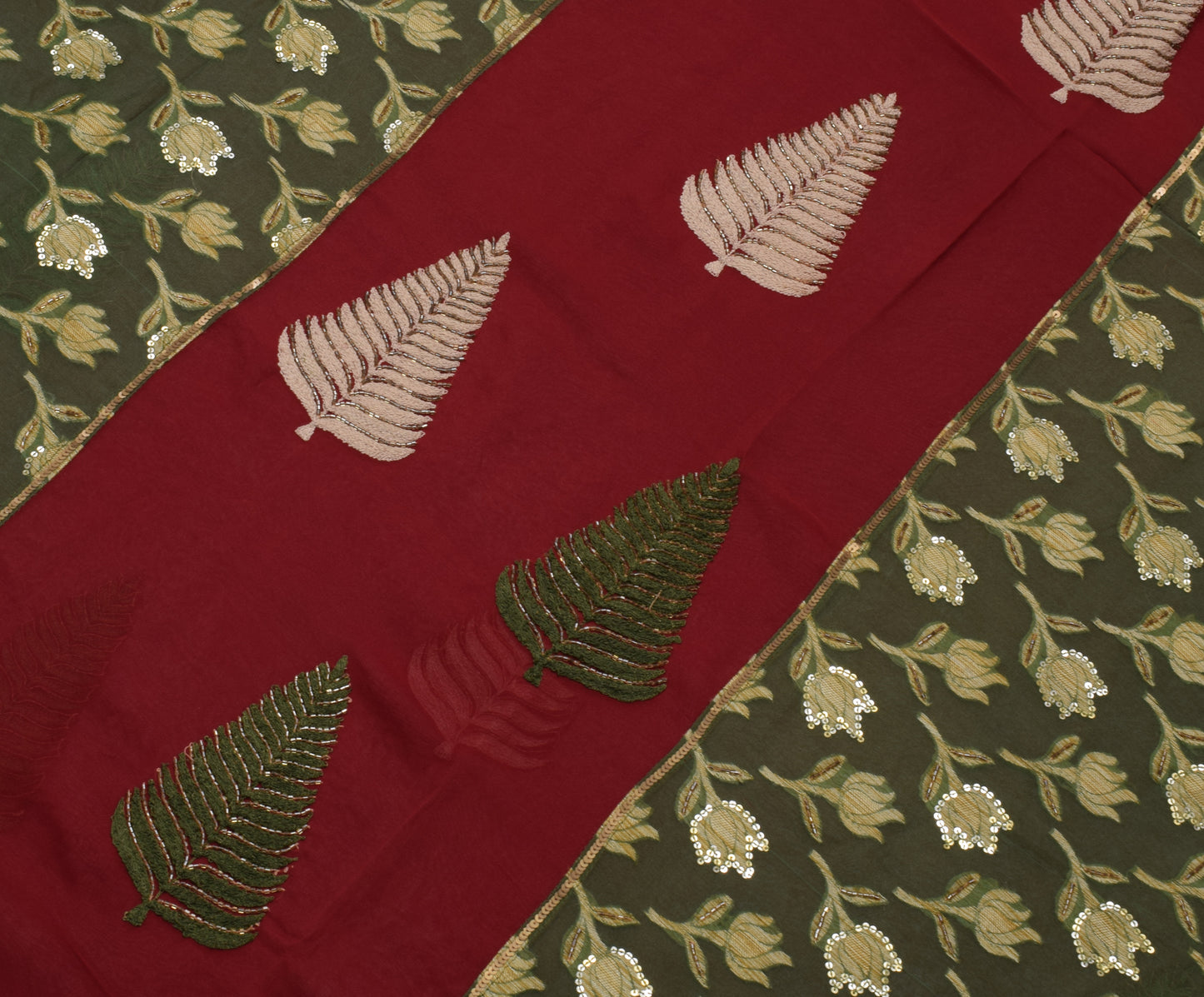 Sushila Vintage Indian Saree Pure Georgette Woven & Embroidered Sari Fabric