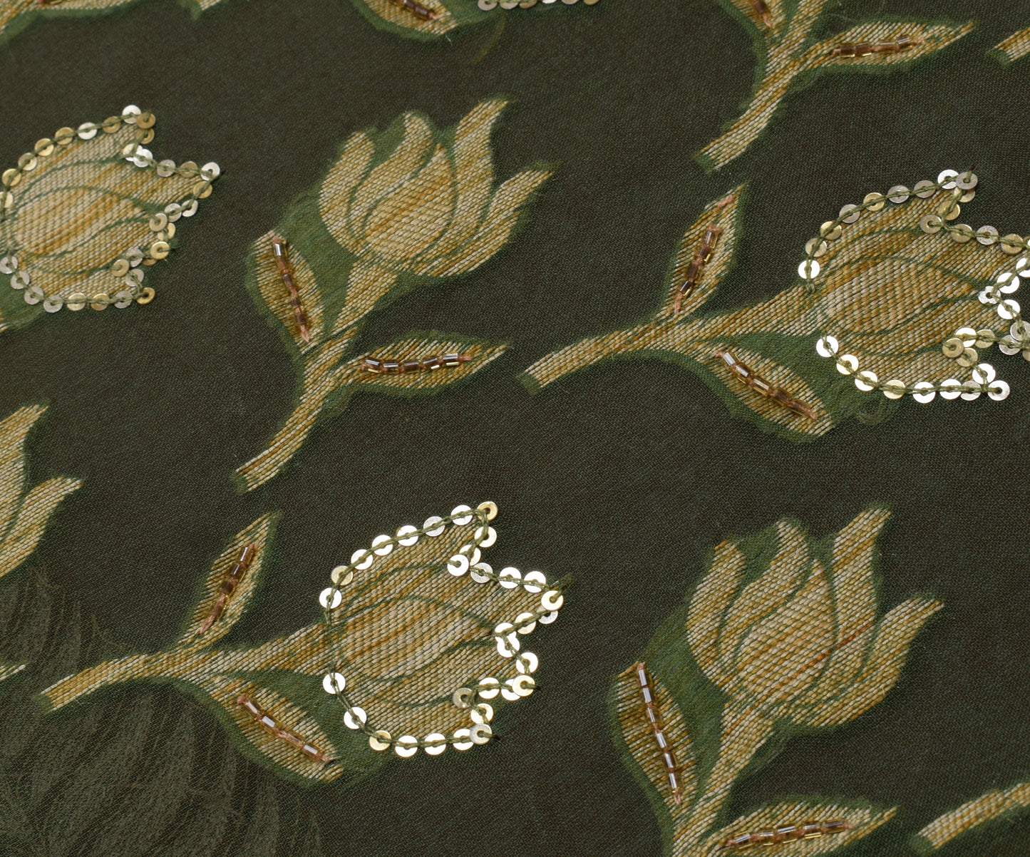 Sushila Vintage Indian Saree Pure Georgette Woven & Embroidered Sari Fabric