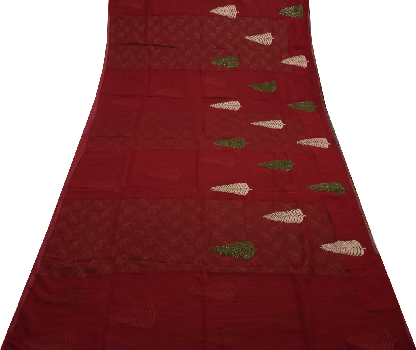Sushila Vintage Indian Saree Pure Georgette Woven & Embroidered Sari Fabric