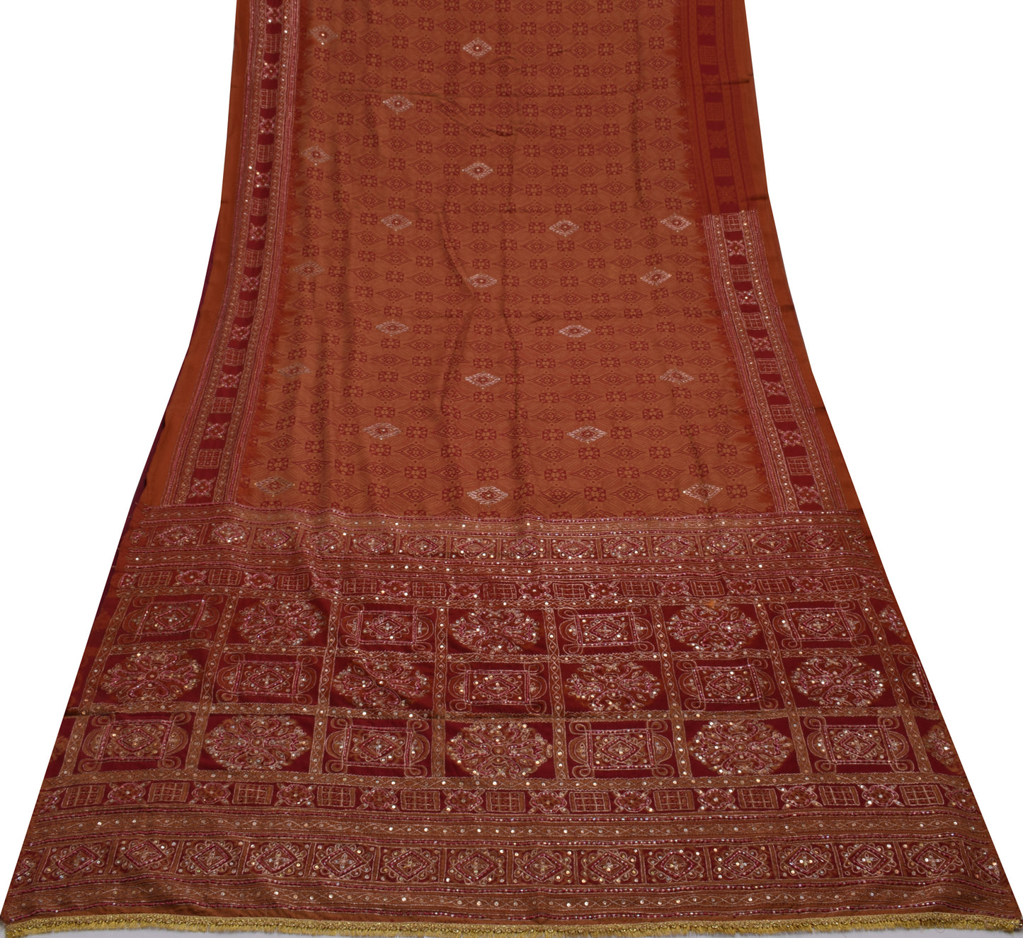 Sushila Vintage Indian Saree Blend Crepe Silk Printed Sari Craft Sari Fabric