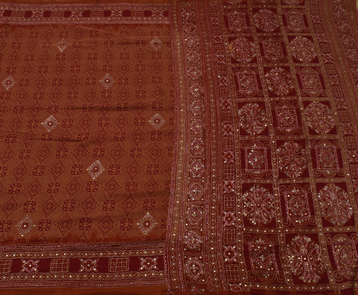 Sushila Vintage Indian Saree Blend Crepe Silk Printed Sari Craft Sari Fabric
