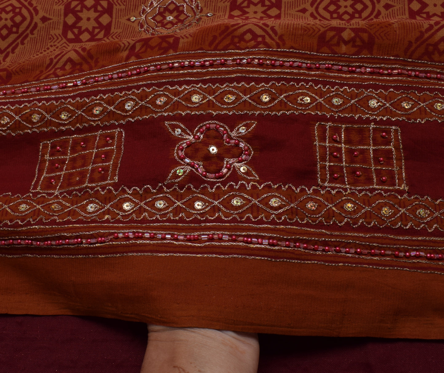 Sushila Vintage Indian Saree Blend Crepe Silk Printed Sari Craft Sari Fabric