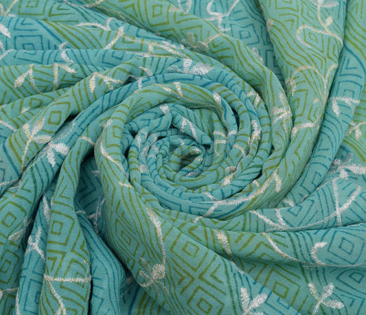 Sushila Vintage Multi-Color Saree Pure Georgette Printed Embroidered Sari Fabric