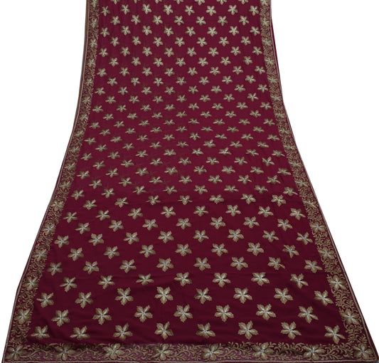 Sushila Vintage Garnet Saree Blend Georgette Embroidered Floral Sari Fabric