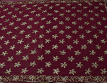 Sushila Vintage Garnet Saree Blend Georgette Embroidered Floral Sari Fabric
