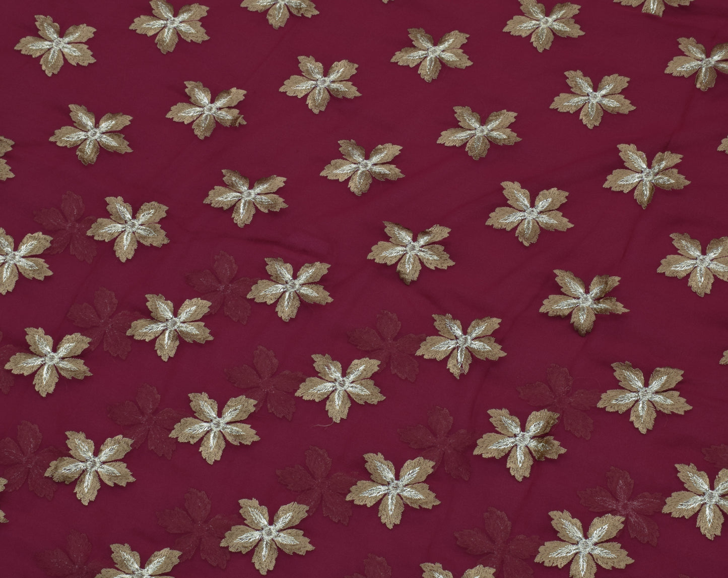 Sushila Vintage Garnet Saree Blend Georgette Embroidered Floral Sari Fabric