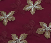 Sushila Vintage Garnet Saree Blend Georgette Embroidered Floral Sari Fabric