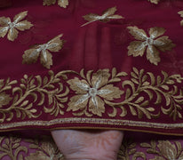 Sushila Vintage Garnet Saree Blend Georgette Embroidered Floral Sari Fabric