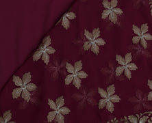 Sushila Vintage Garnet Saree Blend Georgette Embroidered Floral Sari Fabric