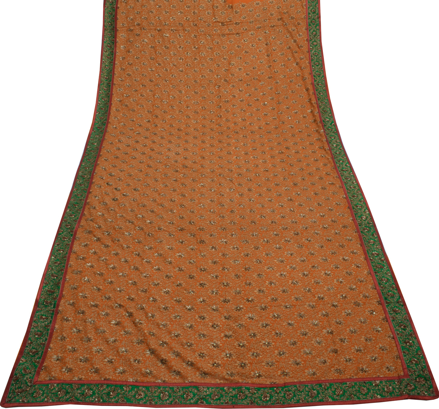 Sushila Vintage Mustard Saree Blend Georgette Silk Embroidered Sari Craft Fabric