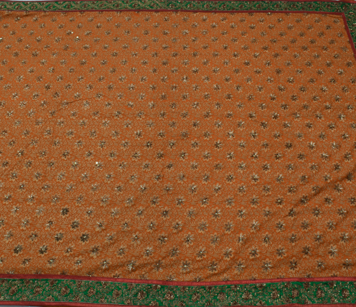 Sushila Vintage Mustard Saree Blend Georgette Silk Embroidered Sari Craft Fabric