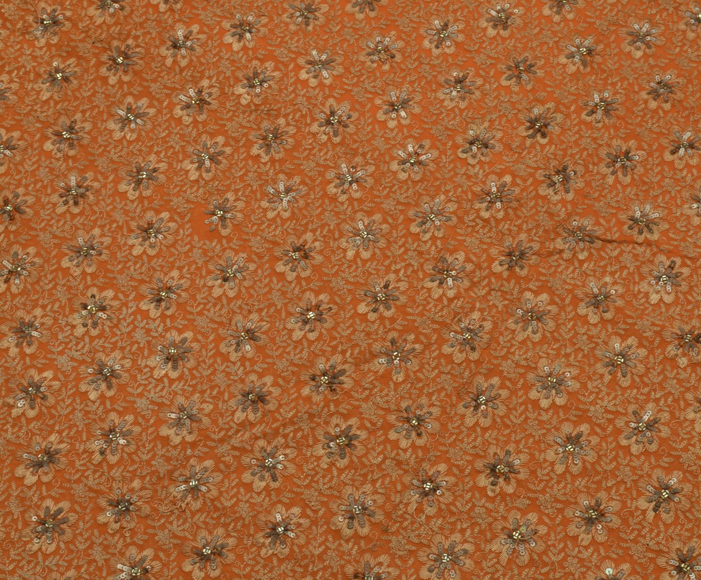Sushila Vintage Mustard Saree Blend Georgette Silk Embroidered Sari Craft Fabric