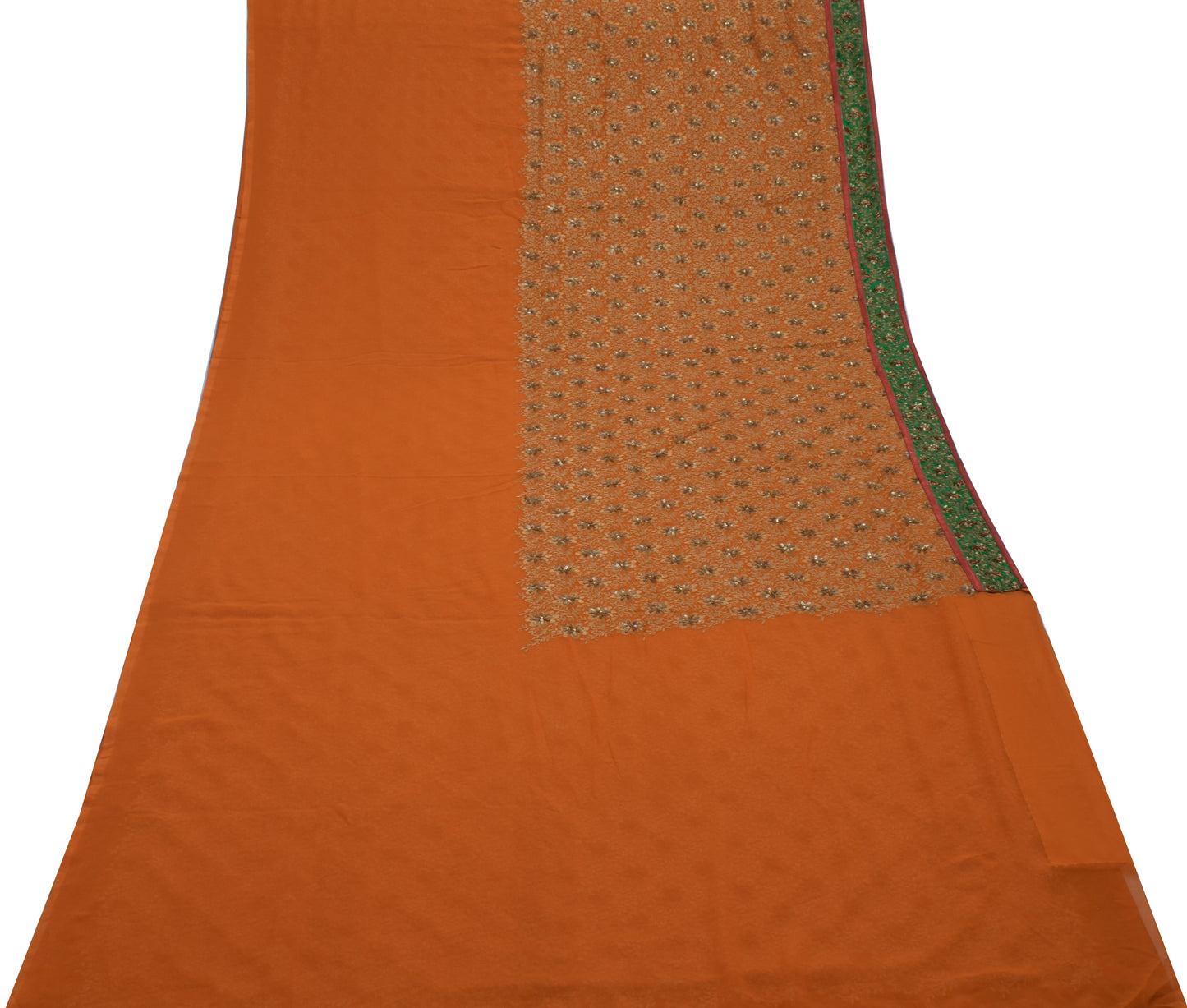 Sushila Vintage Mustard Saree Blend Georgette Silk Embroidered Sari Craft Fabric