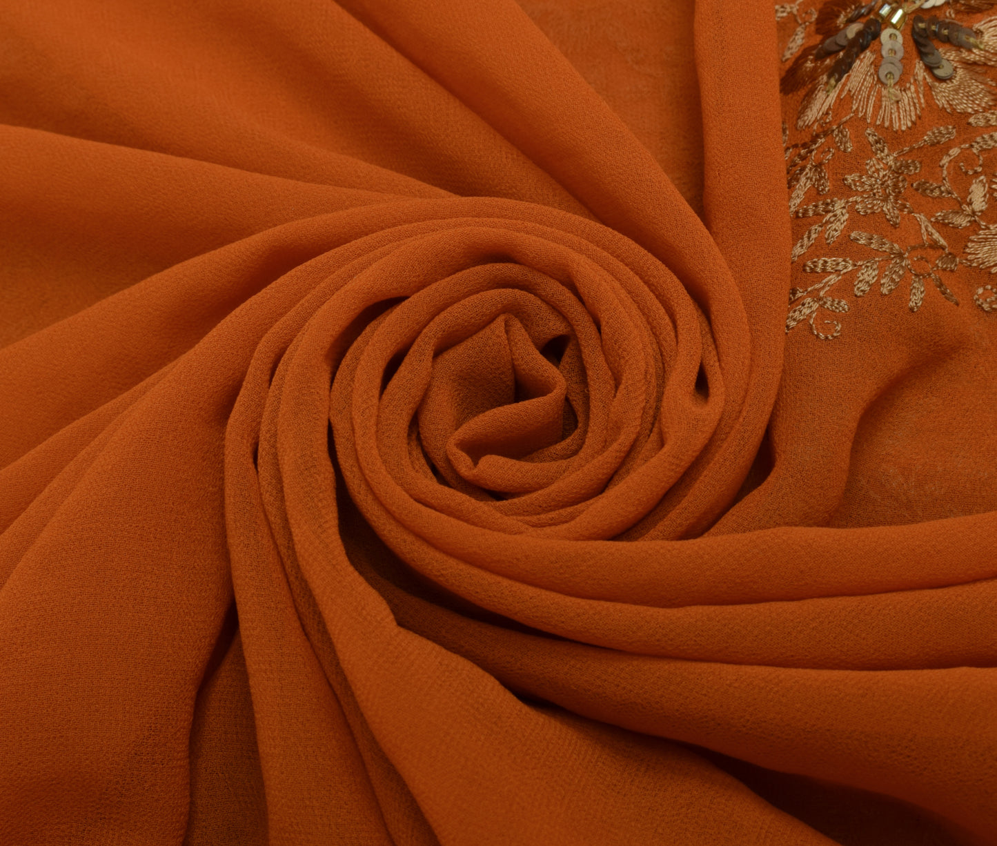 Sushila Vintage Mustard Saree Blend Georgette Silk Embroidered Sari Craft Fabric
