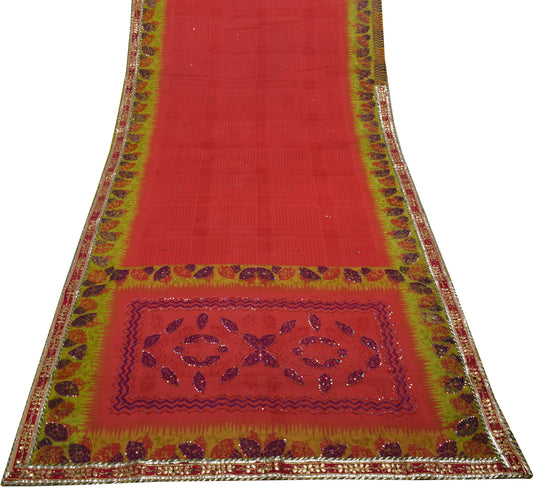 Sushila Vintage Indian Saree Blend Georgette Silk Printed Sari Craft Fabric