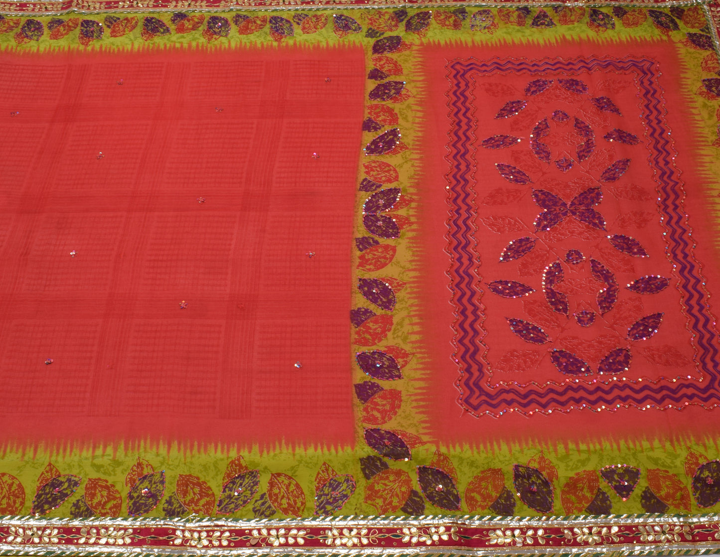 Sushila Vintage Indian Saree Blend Georgette Silk Printed Sari Craft Fabric