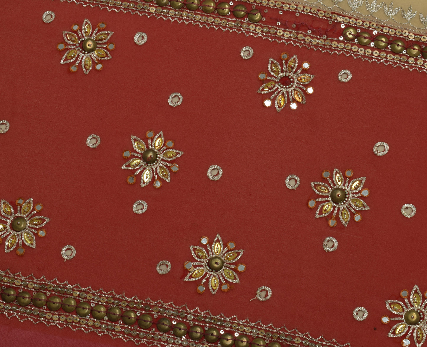 Sushila Vintage Cream Saree Art Georgette Sari Zari Embroidered Craft Fabric