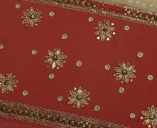 Sushila Vintage Indian Cream Saree Blend Georgette Silk Sari 5 Yard Craft Fabric