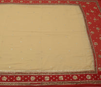 Sushila Vintage Indian Cream Saree Blend Georgette Silk Sari 5 Yard Craft Fabric
