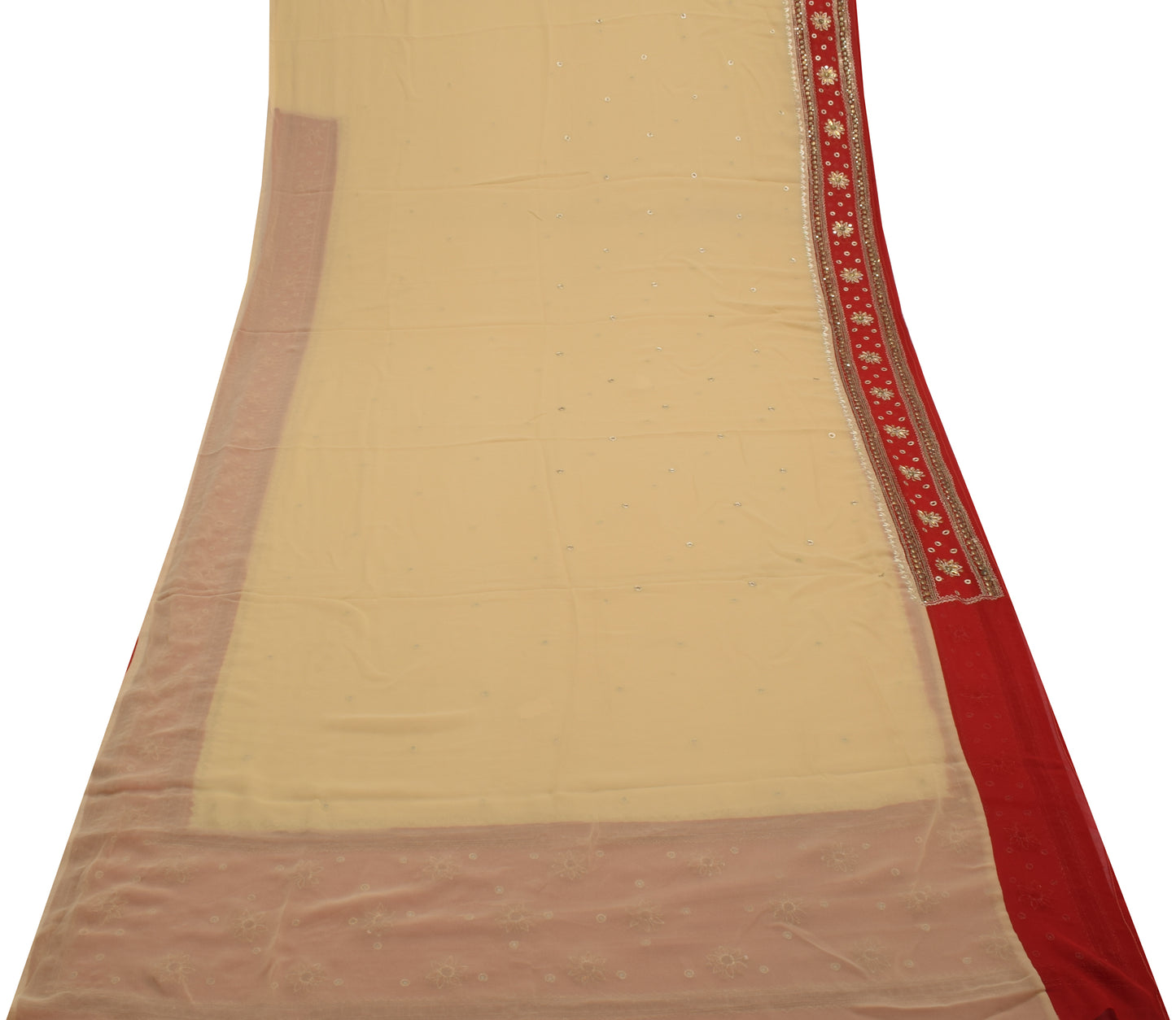 Sushila Vintage Cream Saree Art Georgette Sari Zari Embroidered Craft Fabric