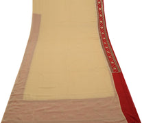 Sushila Vintage Indian Cream Saree Blend Georgette Silk Sari 5 Yard Craft Fabric