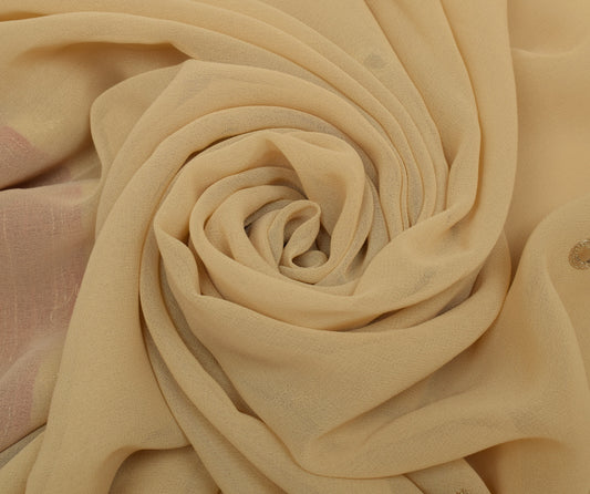Sushila Vintage Indian Cream Saree Blend Georgette Silk Sari 5 Yard Craft Fabric