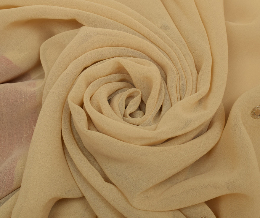 Sushila Vintage Indian Cream Saree Blend Georgette Silk Sari 5 Yard Craft Fabric