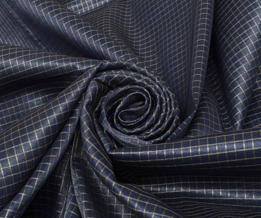 Sushila Vintage Gray Saree Blend Tissue Silk Woven Check Sari Craft 6 YD Fabric