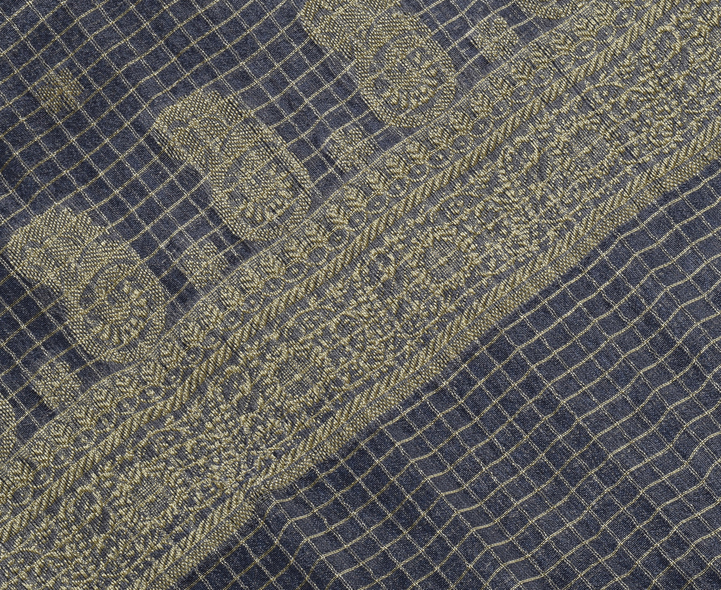 Sushila Vintage Gray Saree Blend Tissue Silk Woven Check Sari Craft 6 YD Fabric