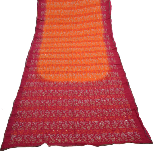 Sushila Vintage Orange Saree Pure Georgette Silk Embroidered Floral Sari Fabric