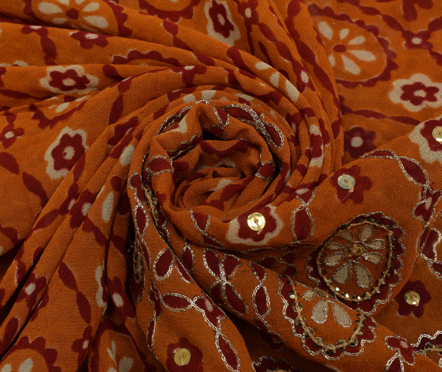 Sushila Vintage Indian Saree Pure Georgette Silk Printed Floral Sari Fabric